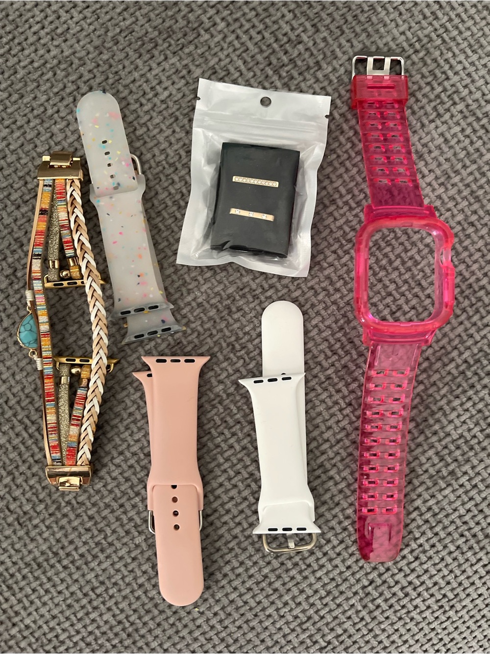 Interchangeable Pink & White Silicone Apple Watch Bands + Pink Clear Case
